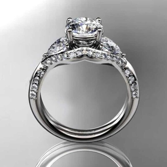 ✨ Super Dainty Engagement/Wedding Three Pure Gemstones Silver Rings, VIP279 - Picture 4 of 6